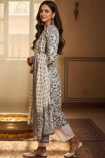 Ethnic Motifs Printed  Cotton Kurta With Trousers & Dupatta