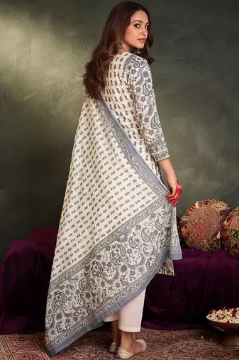 Ethnic Motifs Printed  Cotton Kurta With Trousers & Dupatta