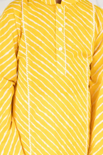 Boys' yellow and white cotton kurta and pyjama set