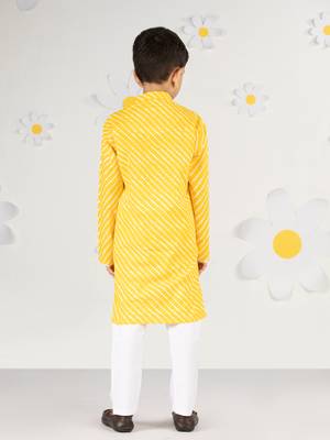 Boys' yellow and white cotton kurta and pyjama set 5