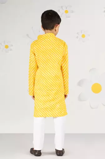 Boys' yellow and white cotton kurta and pyjama set