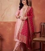 Women Ethnic Motifs Embroidered Regular Thread Work Kurta with Trousers & With Dupatta