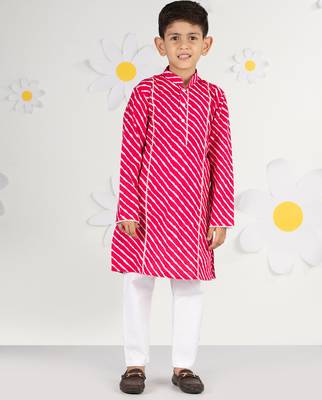 boys' pink and white cotton kurta and pyjama set 1