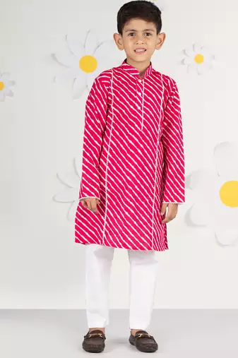 boys' pink and white cotton kurta and pyjama set