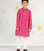 boys' pink and white cotton kurta and pyjama set