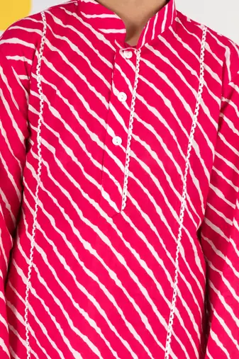 boys' pink and white cotton kurta and pyjama set