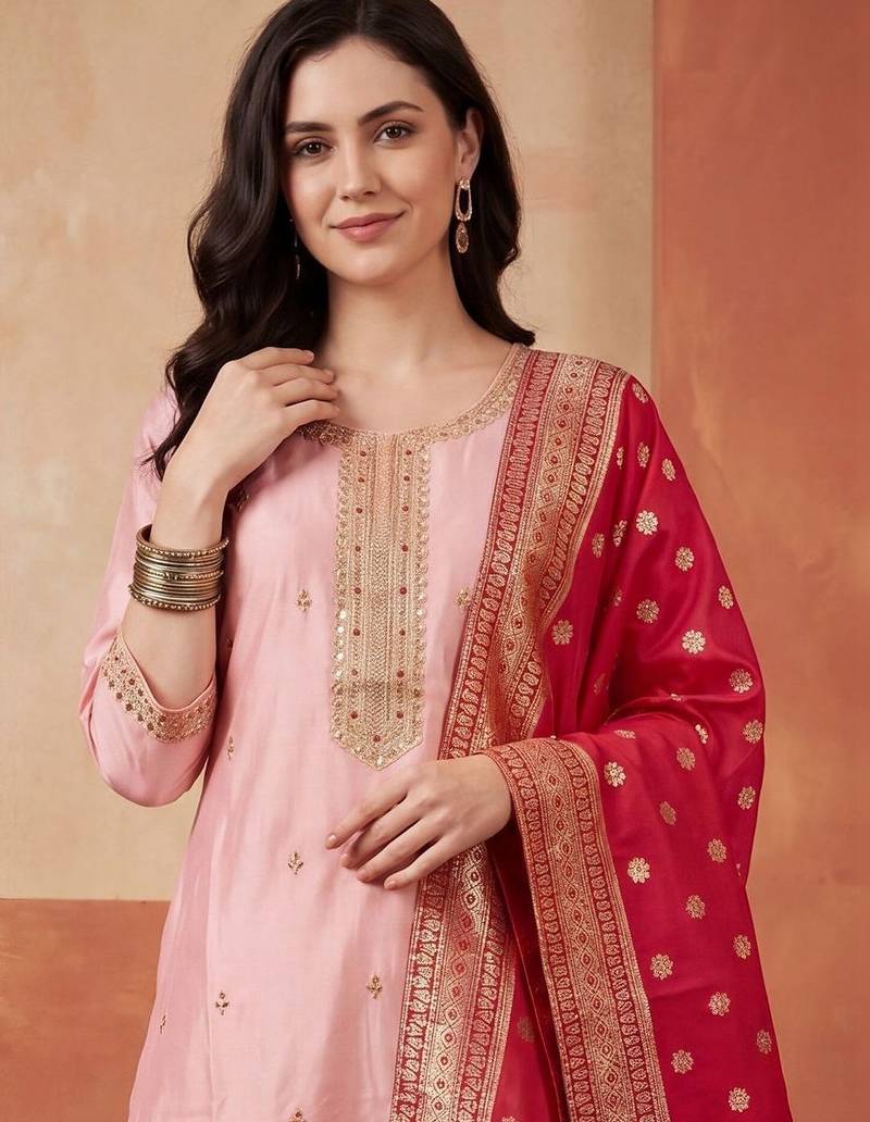 Women Ethnic Motifs Embroidered Regular Thread Work Kurta with Trousers & With Dupatta