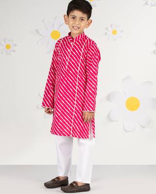boys' pink and white cotton kurta and pyjama set 3