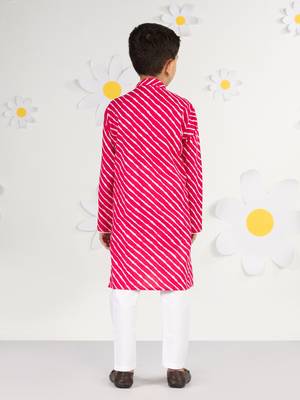boys' pink and white cotton kurta and pyjama set 4