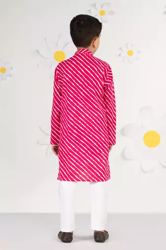 boys' pink and white cotton kurta and pyjama set