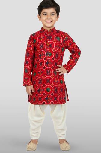 Boys' red kurta and patiala set