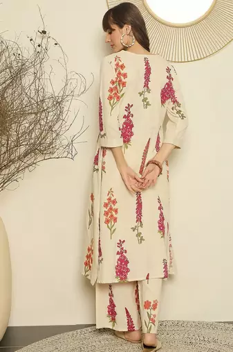 Women Floral Printed Regular Thread Work Kurta with Palazzos