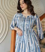 Floral Printed Round Neck A-Line Pure Cotton Kurta With Trousers