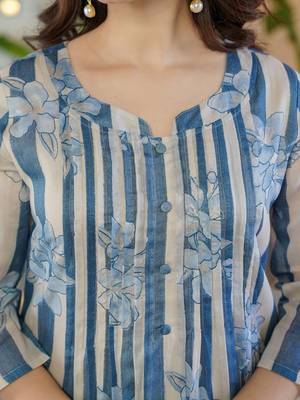 Floral Printed Round Neck A-Line Pure Cotton Kurta With Trousers 3
