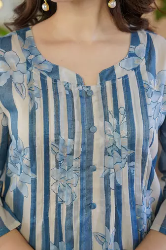 Floral Printed Round Neck A-Line Pure Cotton Kurta With Trousers