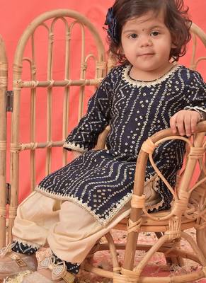 Sishu girls' navy blue kurta and patiala set 1