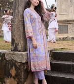Women Floral Printed Regular Thread Work Linen Kurta with Trousers & With Dupatta