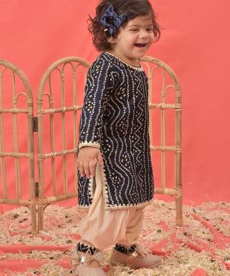 Sishu girls' navy blue kurta and patiala set 2