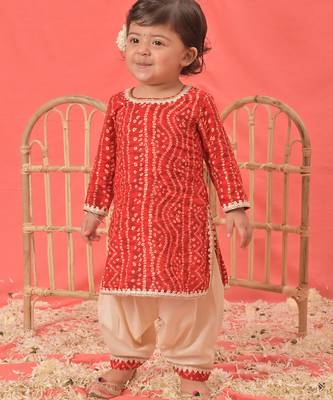 Sishu girls' red kurta and patiala set 1