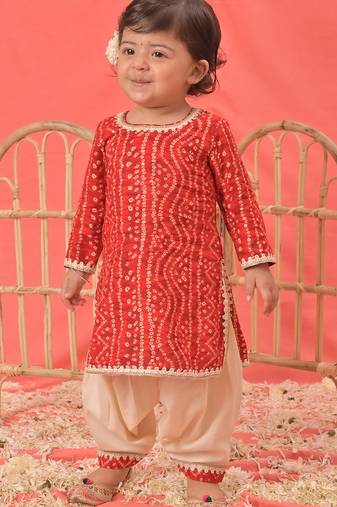 Sishu girls' red kurta and patiala set