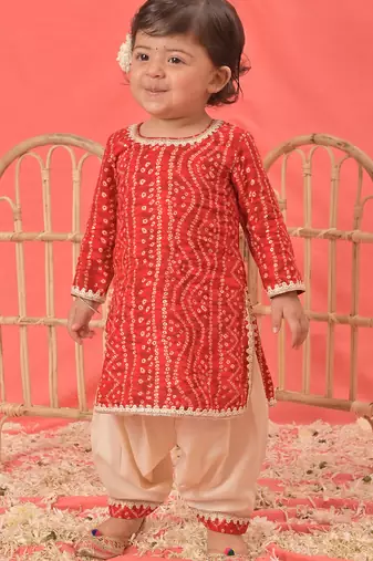 Sishu girls' red kurta and patiala set