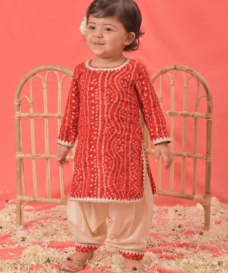 Sishu girls' red kurta and patiala set