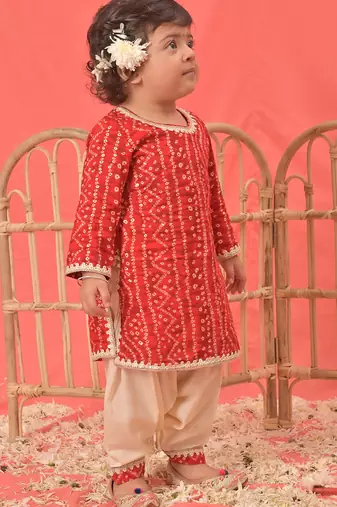 Sishu girls' red kurta and patiala set