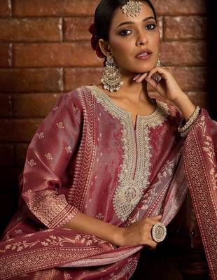 Floral Zari Embroidered Straight Kurta with Trouser & Dupatta 2