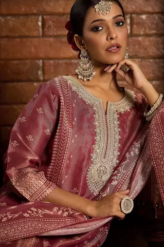 Floral Zari Embroidered Straight Kurta with Trouser & Dupatta
