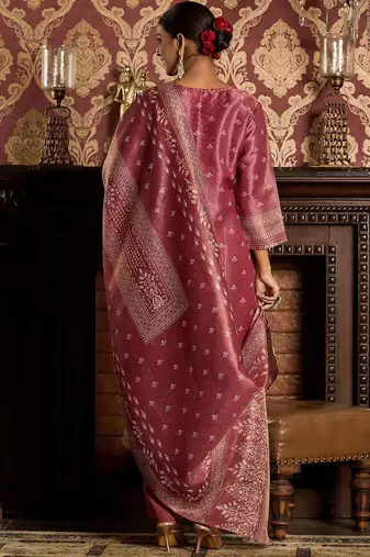 Floral Zari Embroidered Straight Kurta with Trouser & Dupatta