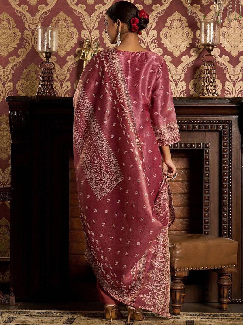 Floral Zari Embroidered Straight Kurta with Trouser & Dupatta