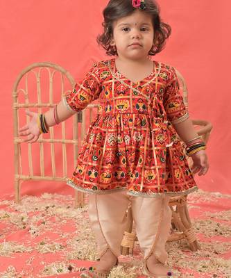 Sishu girls' red kurta and dhoti set 1