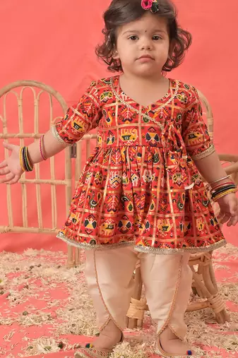 Sishu girls' red kurta and dhoti set