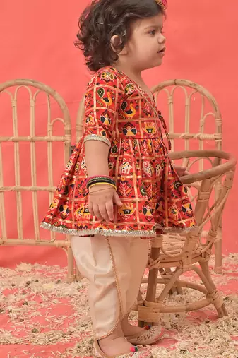 Sishu girls' red kurta and dhoti set