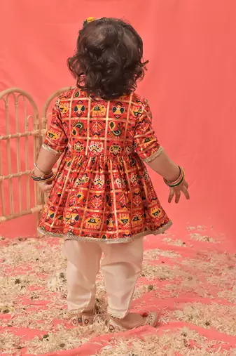 Sishu girls' red kurta and dhoti set
