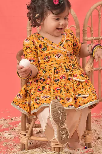 Sishu girls' yellow kurta and dhoti set