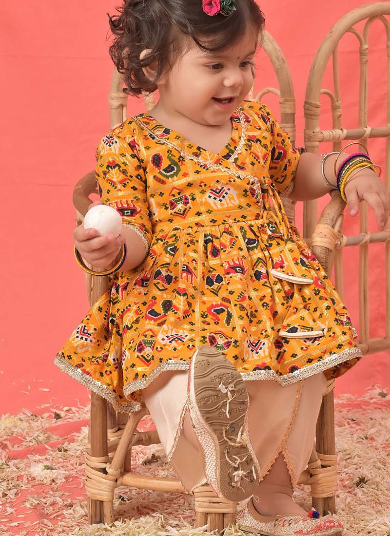 Sishu girls' yellow kurta and dhoti set