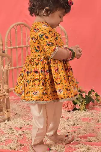 Sishu girls' yellow kurta and dhoti set
