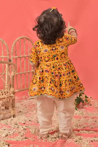 Sishu girls' yellow kurta and dhoti set