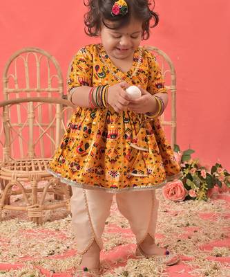 Sishu girls' yellow kurta and dhoti set 5