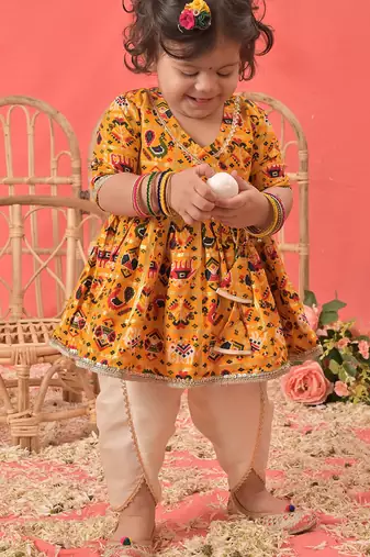 Sishu girls' yellow kurta and dhoti set