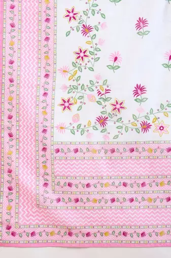 Floral Embroidered Thread Work  Cotton Straight Kurta With Trousers & Dupatta