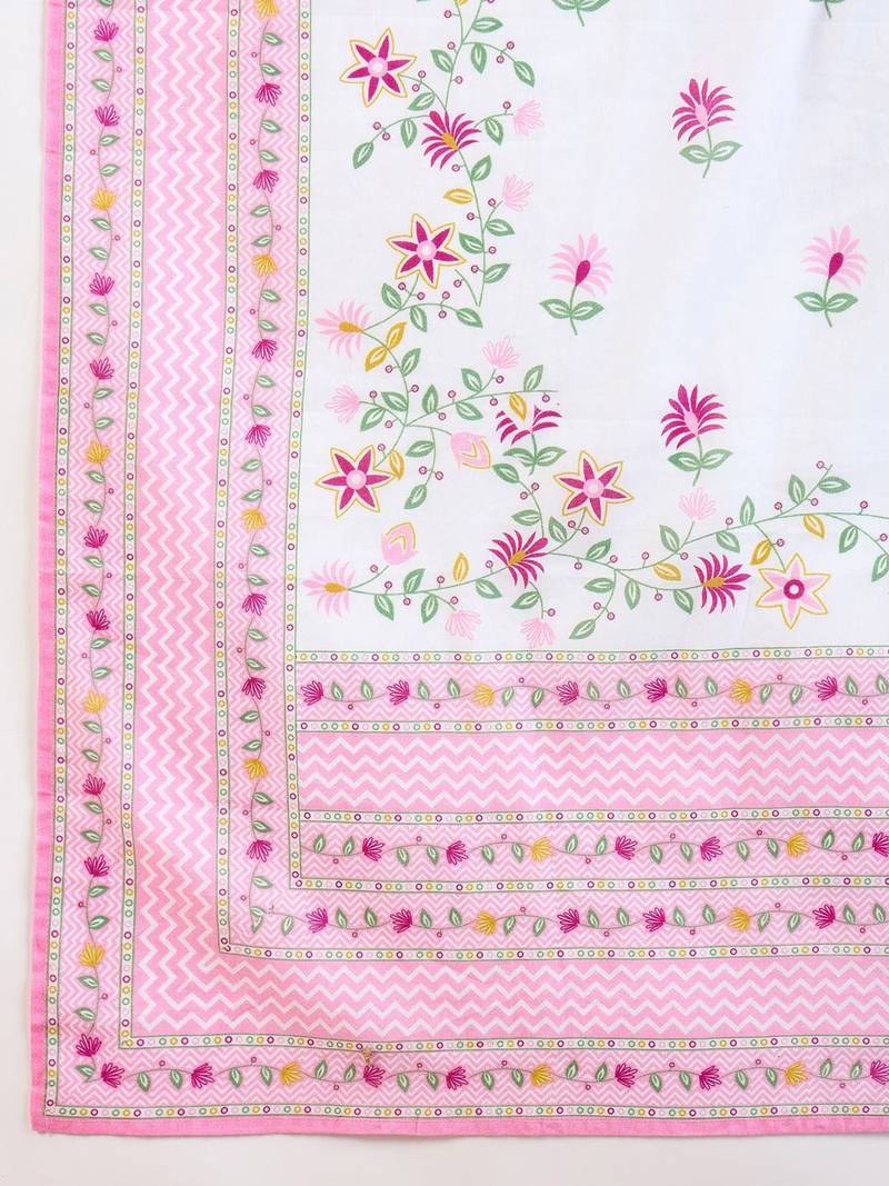 Floral Embroidered Thread Work  Cotton Straight Kurta With Trousers & Dupatta