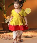 Girls' yellow and cream dhoti kurta set