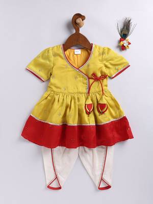 Girls' yellow and cream dhoti kurta set 2