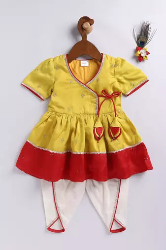 Girls' yellow and cream dhoti kurta set