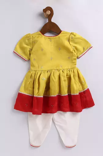 Girls' yellow and cream dhoti kurta set