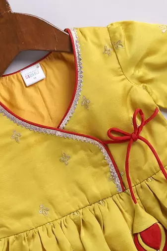 Girls' yellow and cream dhoti kurta set