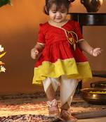 Girls' red and cream dhoti kurta set
