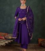 Embroidered Square Neck Anarkali Kurta With Trousers And Dupatta